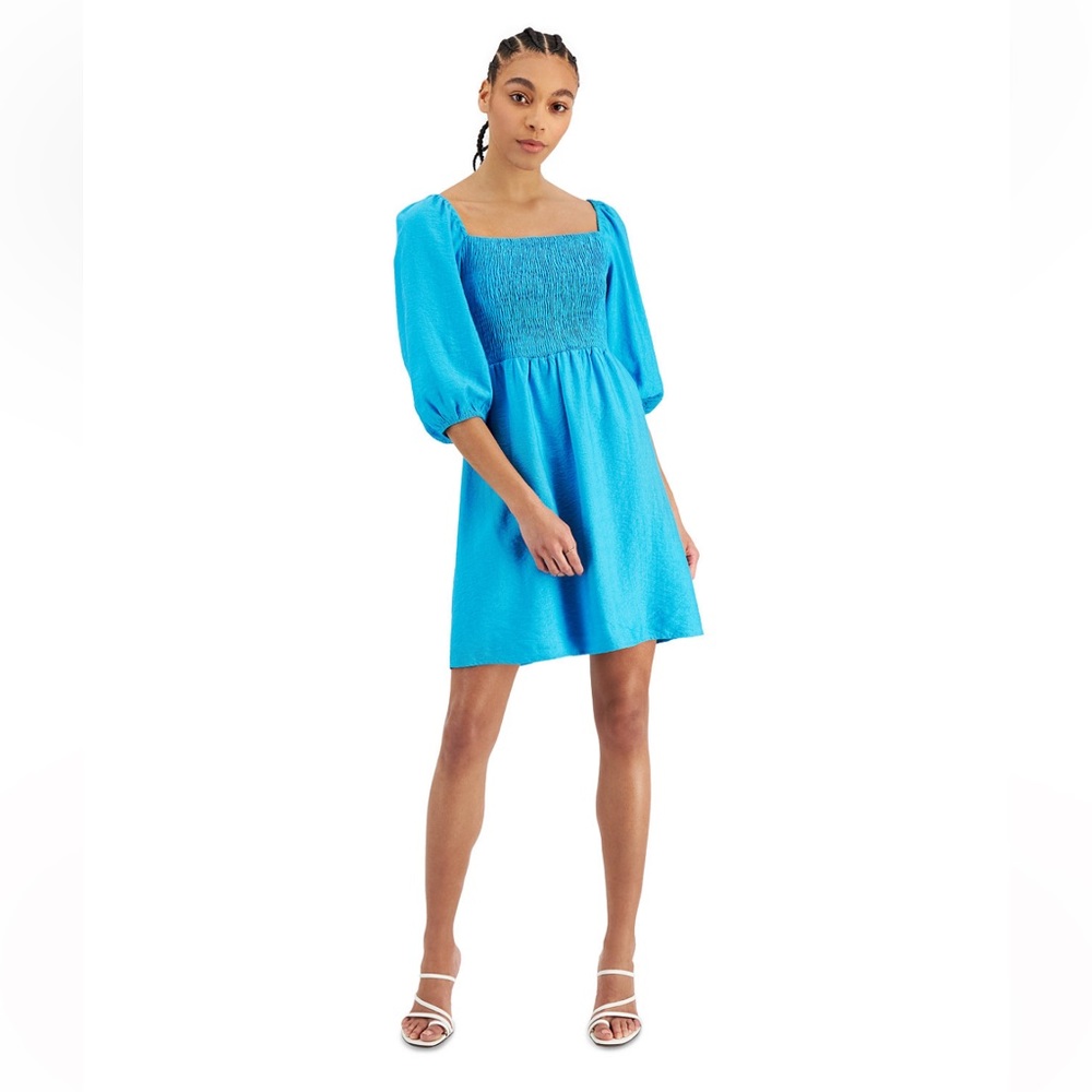Blue Puff-Sleeve Fit & Flare Dress Size XL NWT